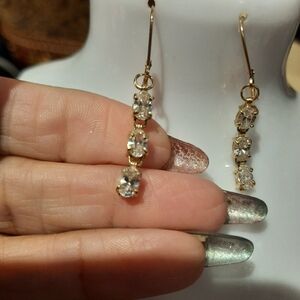 Authentic Genuine Solid 10K Yellow Gold CZ Drop Tennis Earrings Sexy Dàngle